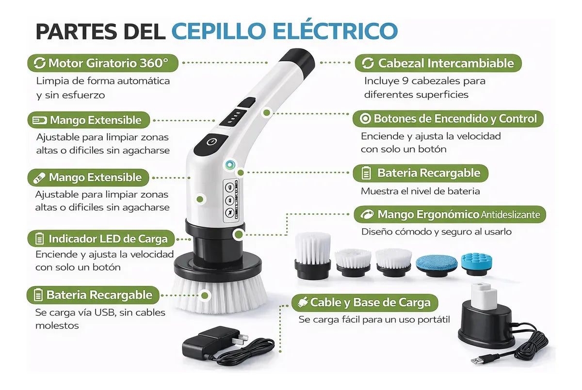 Cepillo Eléctrico de Limpieza 9 en 1