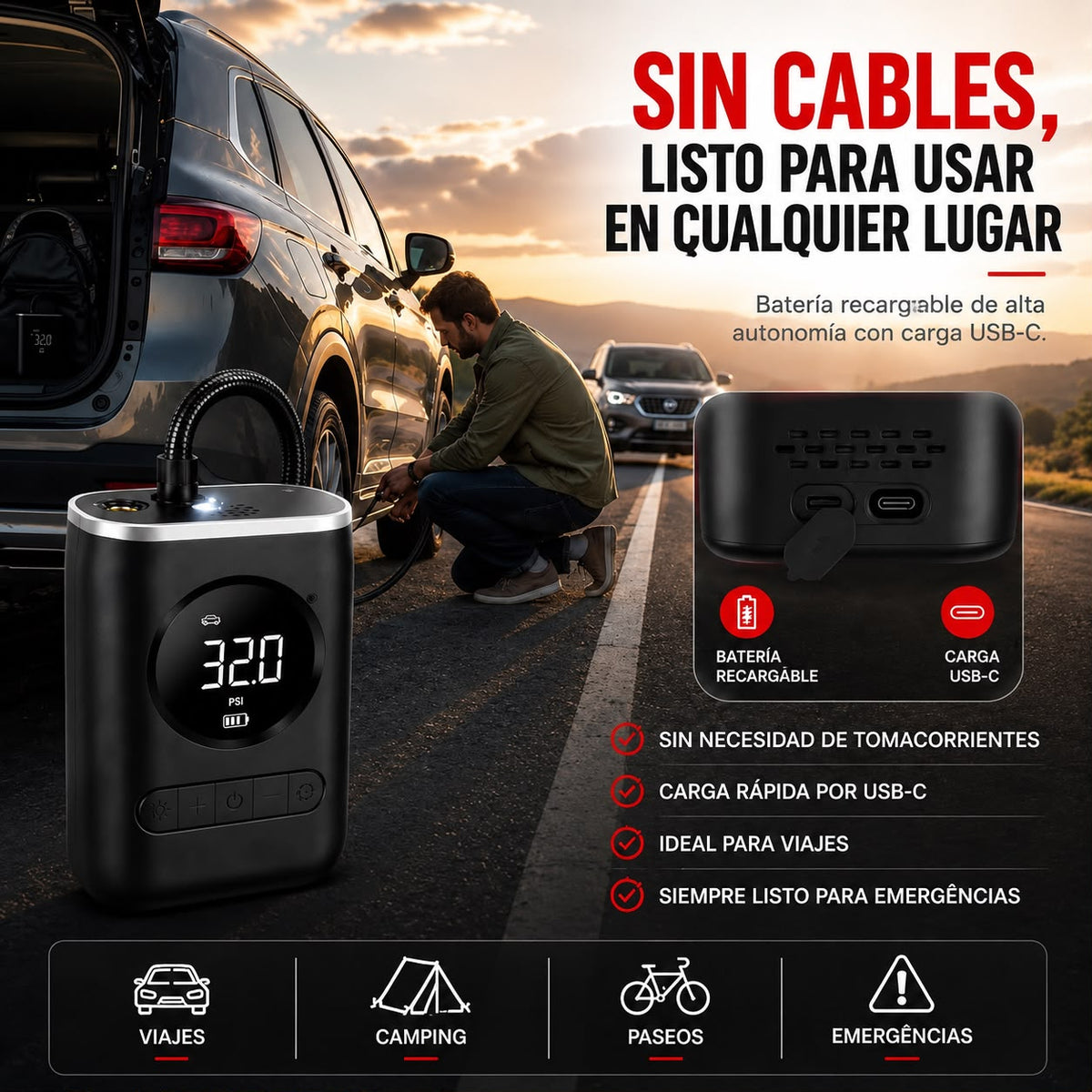 COMPRESOR INFLADOR PORTATIL